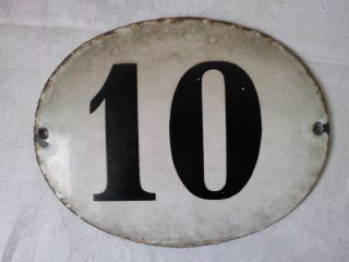 Alte Originale Hausnummer Emaille Emaile Schild Oval Nummer 10 Bild