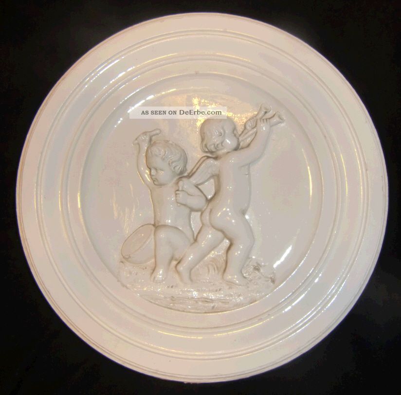 Schönes Altes Relief Für Kachelofen Wandrelief Wandbild Medaillon Engel Deko Original, vor 1960 gefertigt Bild