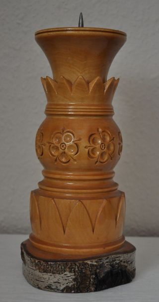 Alter Holz Kerzen Halter - Ständer - Gedrechselt Und Geschnitzt - Handarbeit Bild