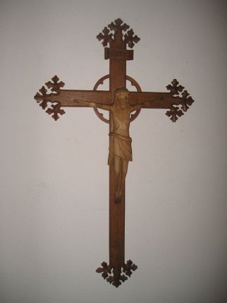 Groß Alt/antiker Kruzifix (abstrakt) Handarbeit Geschnitzt Bild