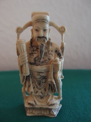 Figur Chinese 19.  Jahrhdt.  Bein Geschnitzt Bild
