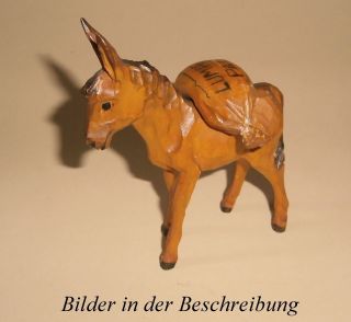 Antiker Holz Esel Geschnitzt 10 Cm.  Dekoration Tier Für Krippe Weihnachtskrippe Bild