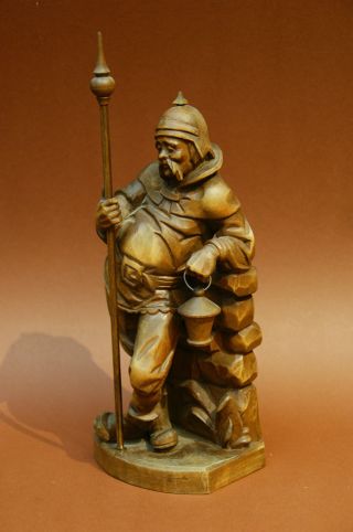 Rarität Figur Holz Geschnitzt - Mittelalter Wächter Bild