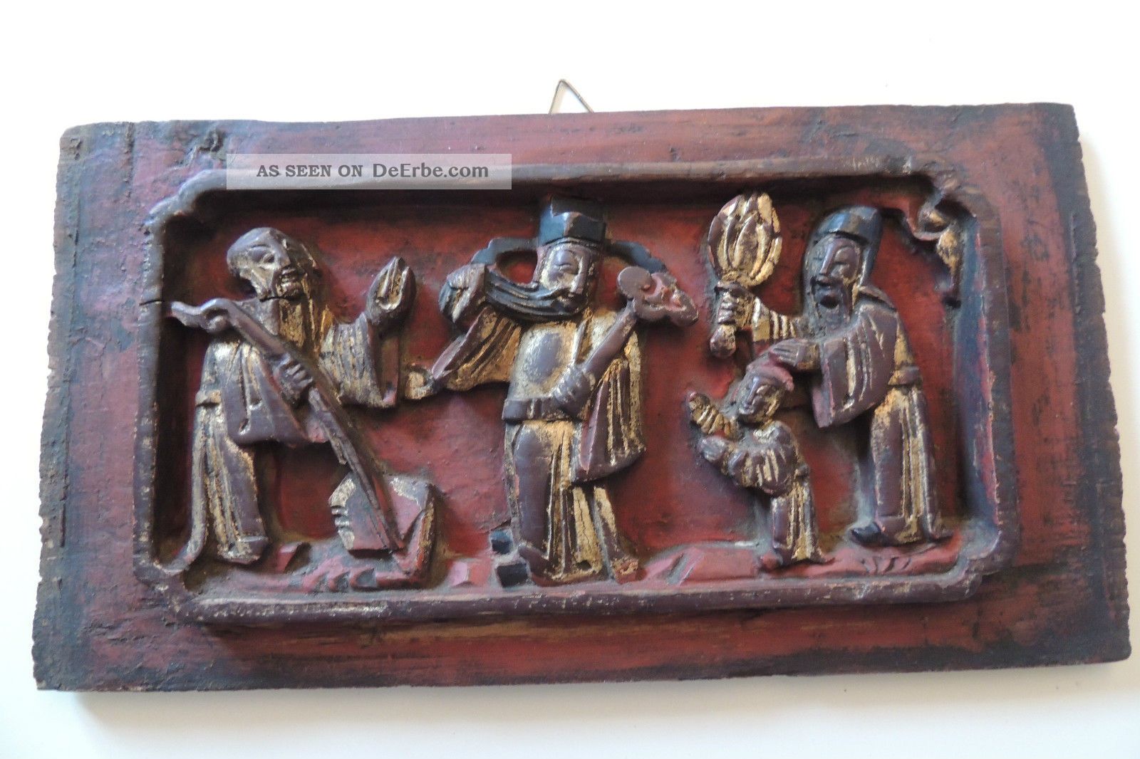 Antike Holz - Schnitzerei - Kunst Aus China,  Teilweise Vergoldet 19 Jh. Holzarbeiten Bild