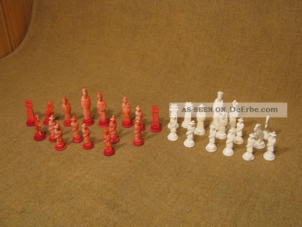Rarität Sehr Altes & Seltenes Schachspiel Aus China Aus Bein Beinarbeiten Bild
