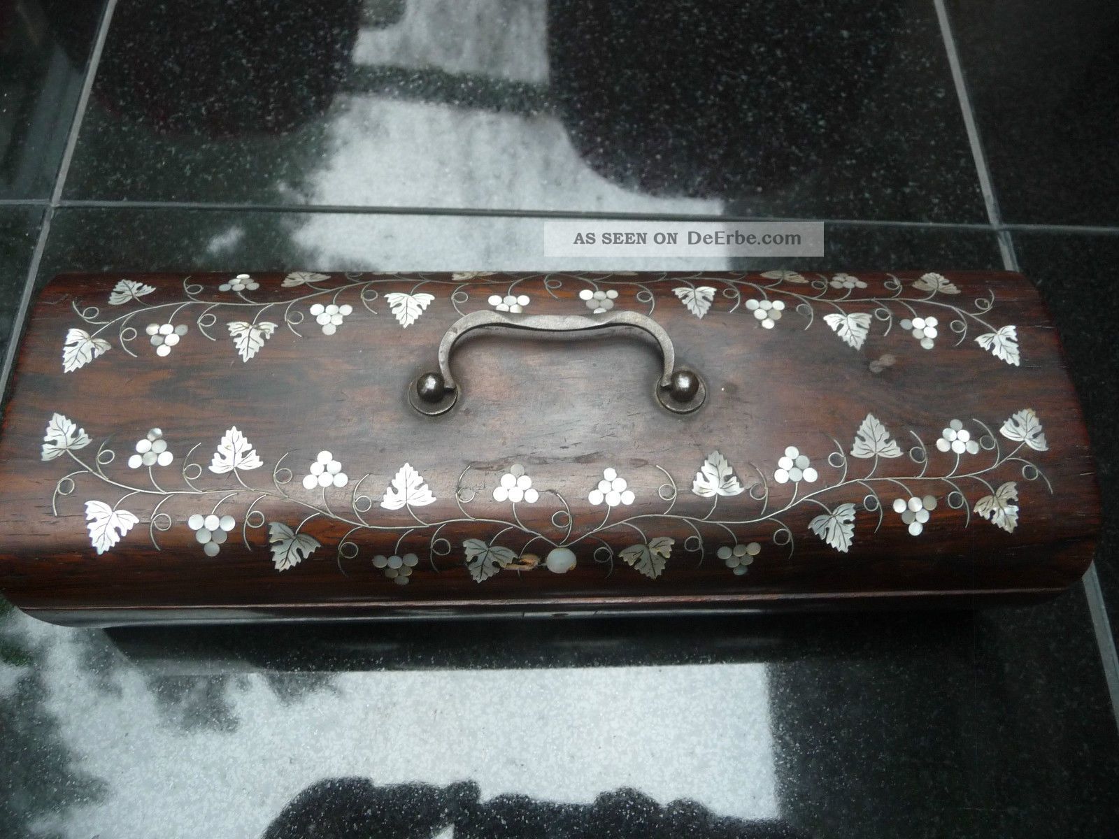 Altes Kästchen Um 1880 Perlmutt Intarsien Palisander Holz Holzkiste - Eibenholz Holzarbeiten Bild