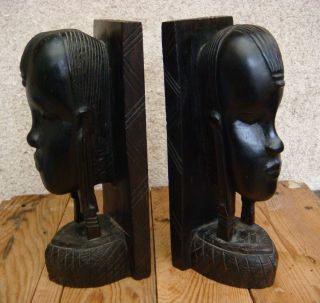 Paar Antike Buchstützen Schwer Eisenholz Afrika Um 1930 Rar - Dachbodenfund Bild