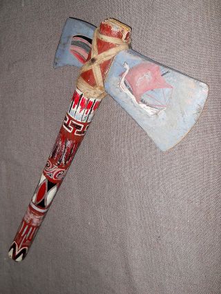 Uraltes Tomahawk Indianer / Wikinger Holz Beil Axt Haida Viking Hand Bemalt Bild