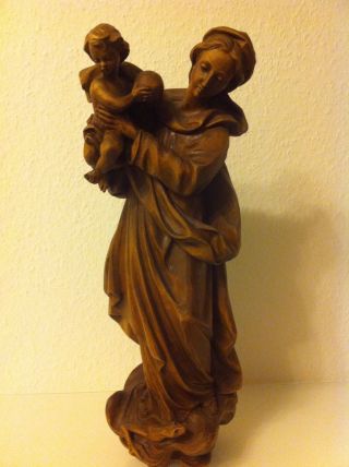 Große Holzfigur Madonna Maria Baby Jesuskind Echtholz Handarbeit,  Wandhalterug Bild
