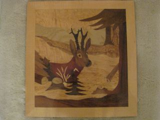 Intarsienbild Holzbild Einlegearbeiten Einlegebild Jagtmotiv Rehbock Bild