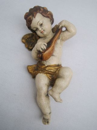 Antike Putte Engel Mit Laute Holz Geschnitzt 20,  5 Cm Toller Weihnachten Bild