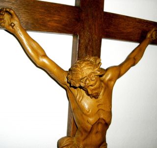 Antikes Kruzifix Herrgott Schnitzerei Jesus Am Kreuz Barock Corpus Eiche 80x45cm Bild