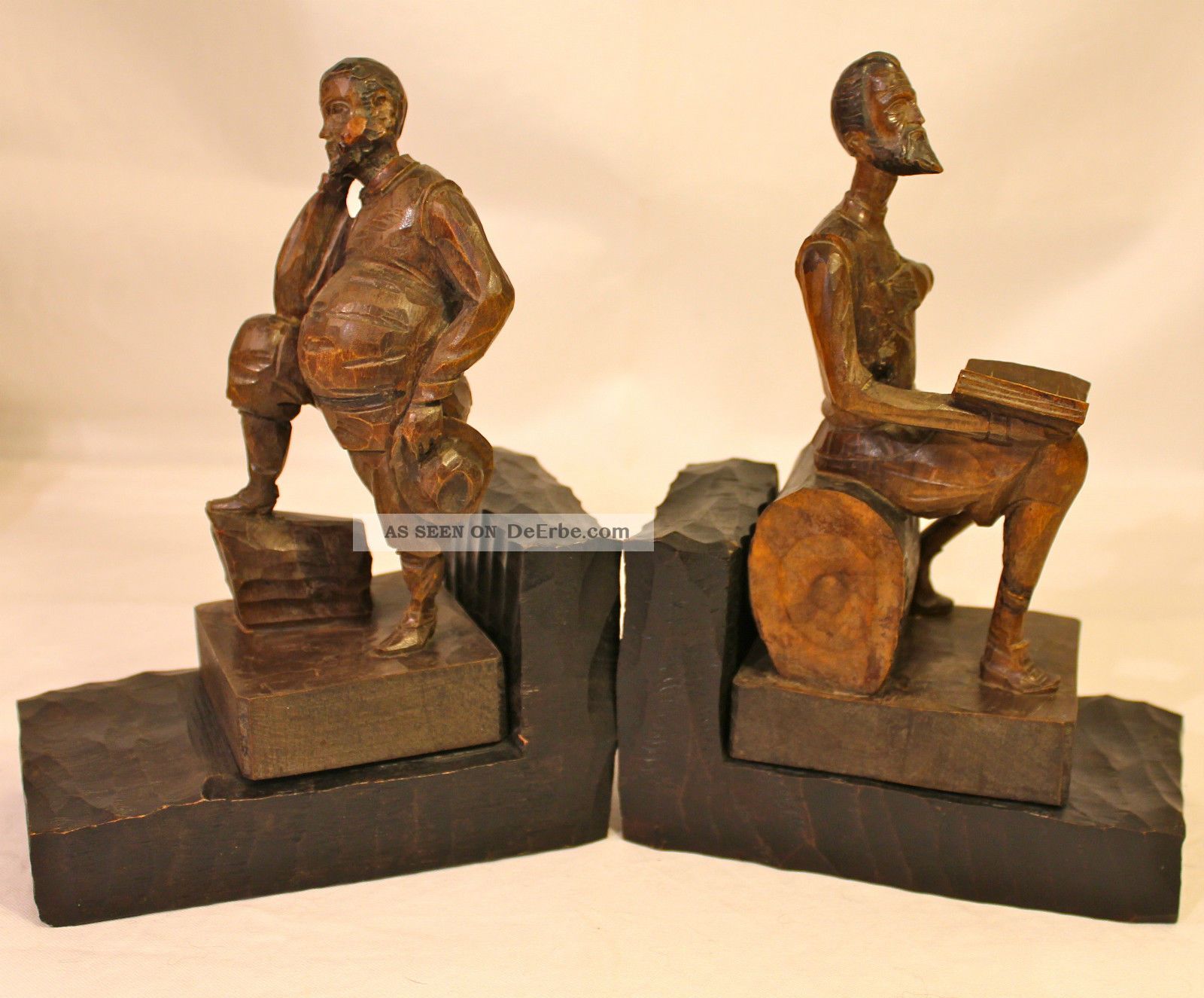 2 Buchstützen Holzfiguren Don Quijote / Sancho Panza Dekoration Holzarbeiten Bild