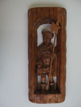 St 39) Holzfigur Nachtwächter Mit Laterne Und Hellebarde Figur Holz Wand Bild Bild