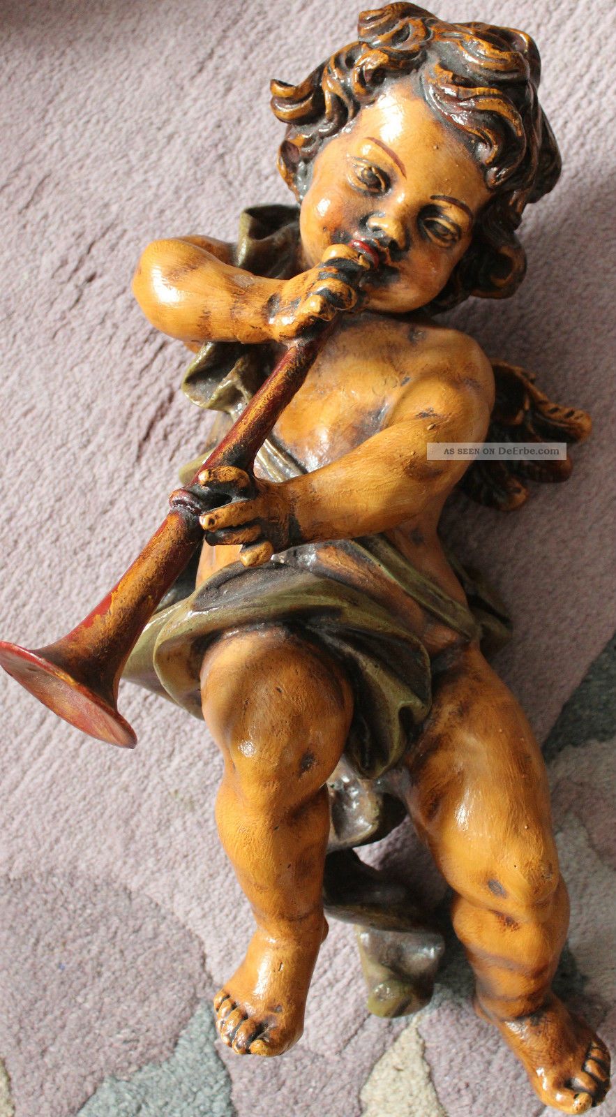 Riesig Engel Putte M.  Schalmei Holz? Gut Erhalten M.  Aufhängeöse 55 Cm Groß Holzarbeiten Bild