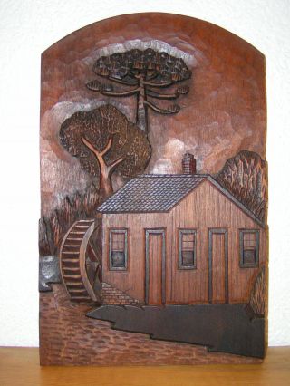 Grosses Wandbild Holzbild - Mühle Im Wald - Handgeschnitzt - Neuwertig Bild