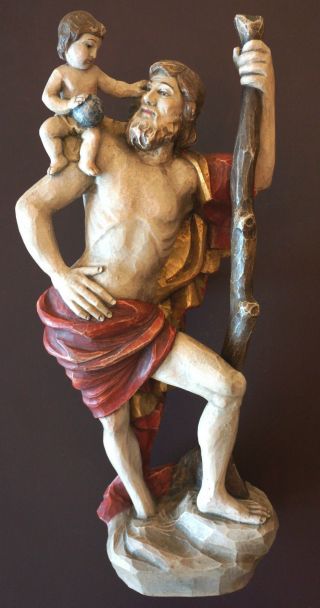 Hl Christopherus Imposante Große Figur Holz Geschnitzt Handgeschnitzt 48cm Ant Bild