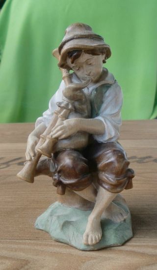 Holz Figur Junge Mit Dudelsack Hirte Schnitzerei Handarbeit 16 Cm Hirte Krippe Bild