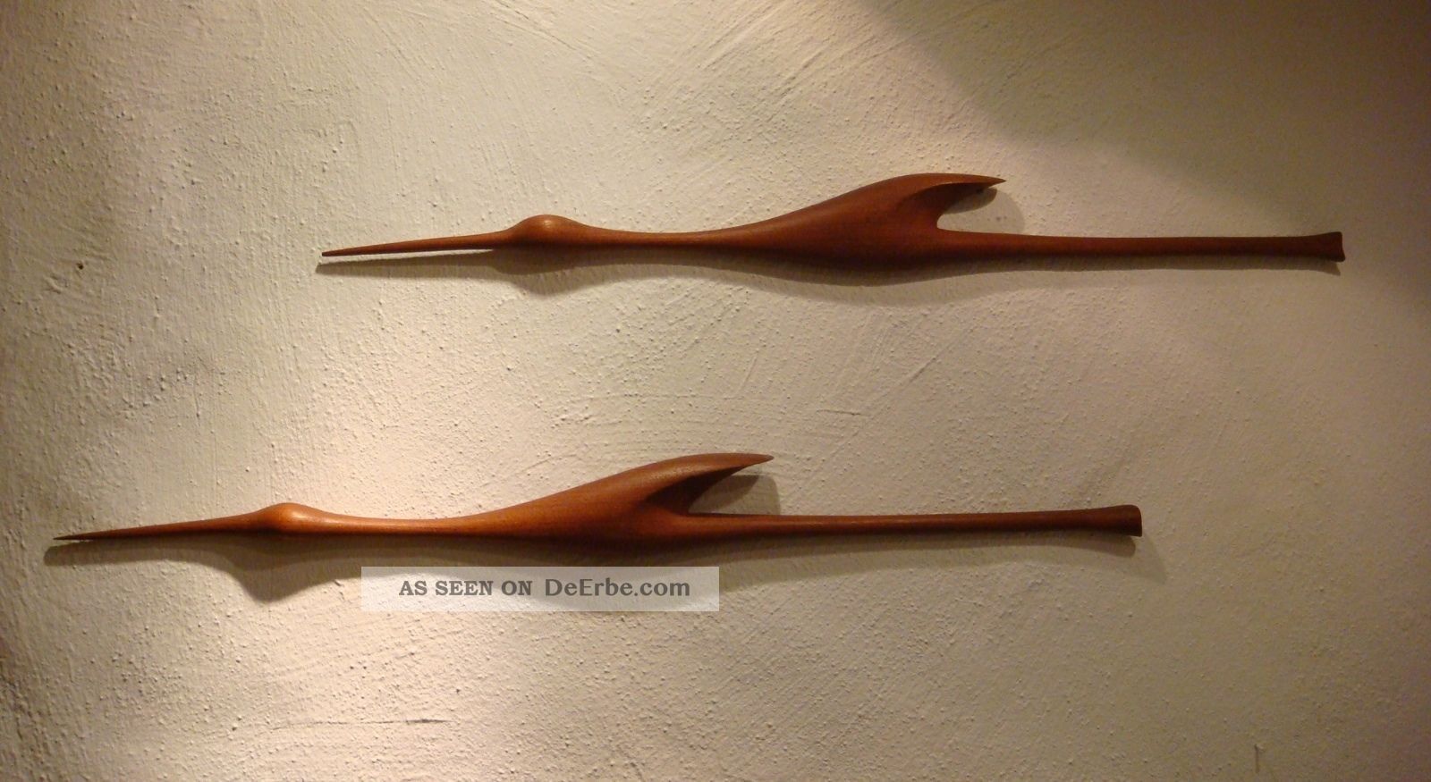 Wandbild Holz Relief Zwei Fischreiher Kraniche Teakholz Alt Rar - Dachbodenfund Holzarbeiten Bild
