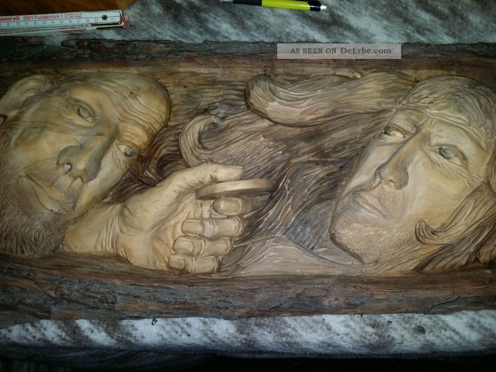 Antikes Wandbild Stamm Holz 3d Relief Schnitzerei Handarbeit Holzarbeiten Bild
