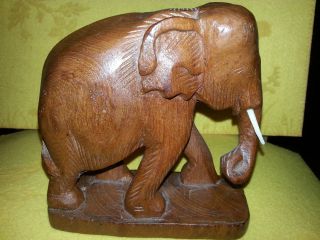 Holzelefant - Elefant Aus Teak Holz - Handarbeit,  Ca.  15 Cm X15cm - Antik - Tierfigur - Deko Bild