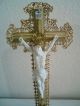 Tischkreuz Kreuz Mit Jesus Holz Mit Porzellan Unter Glaskuppel Antik Skulpturen & Kruzifixe Bild 2