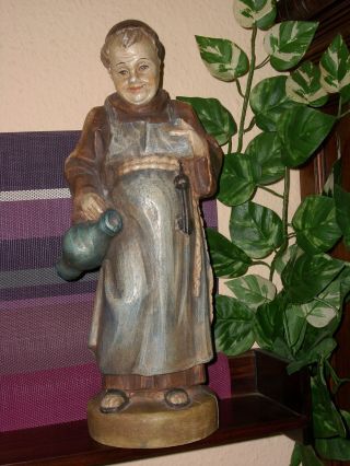 Holzfigur - Heiligenfigur - Mönch - Mit - Krug - Pater - Oberammergau? - Geschnitzt - Bunt - Deko - Bild