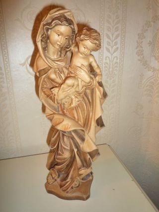 Alte Skulptur Madonna Mit Kind,  Holz Geschnitzt,  Marien Statue,  Nachlass Bild