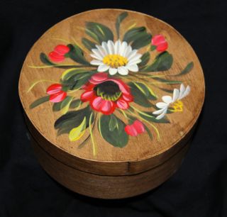 Spanschachtel Holzschachtel Rund Bauernmalerei Blumen Handbemalt Bild