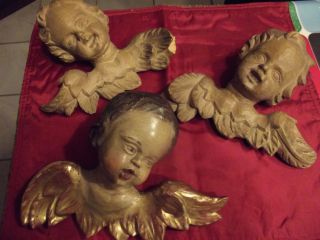 3 Engel - Holz Geschnitzt - Putte,  Religöse Volkskunst,  Skulptur,  Rar Bild