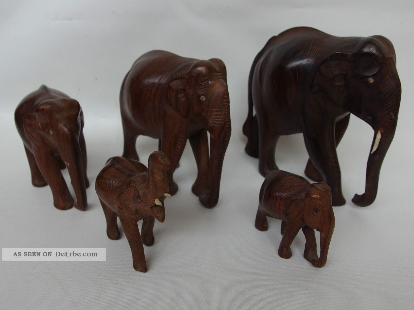 F87) Orginal Holz Elefant Herde Elefanten 5 Tier Geschnitzt Ca 669 Gr