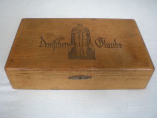 Alt & Antik Holz Buch Schatulle Kästchen Box Deutscher Glaube Ca.  1918? Truhe Bild