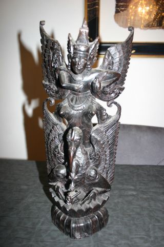 Tempel Götter Vishnu Garuda On Naga Holzfigur Buddha Schild Vogel Schildkröte Bild