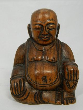 Skulptur Des Budai Aus Holz Hotei Buddha Figur Höhe 10 Cm Asien China 20.  Jhd. Bild