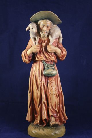 Holz Geschnitzte Heiligenfigur / Schäfer Bunt Gefasst L Bild