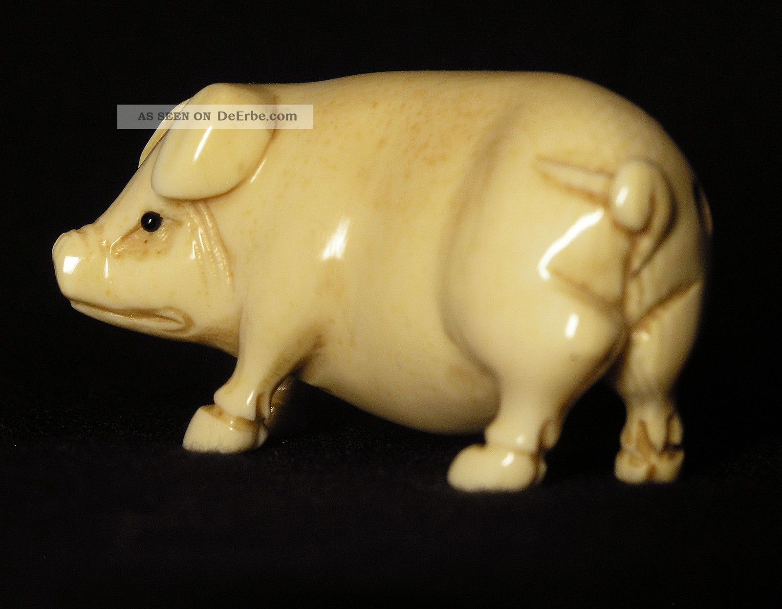 Netsuke,  Schwein,  Japan Um 1900 Meiji - Periode,  Bein Geschnitzt Signiert Asiatika: Japan Bild