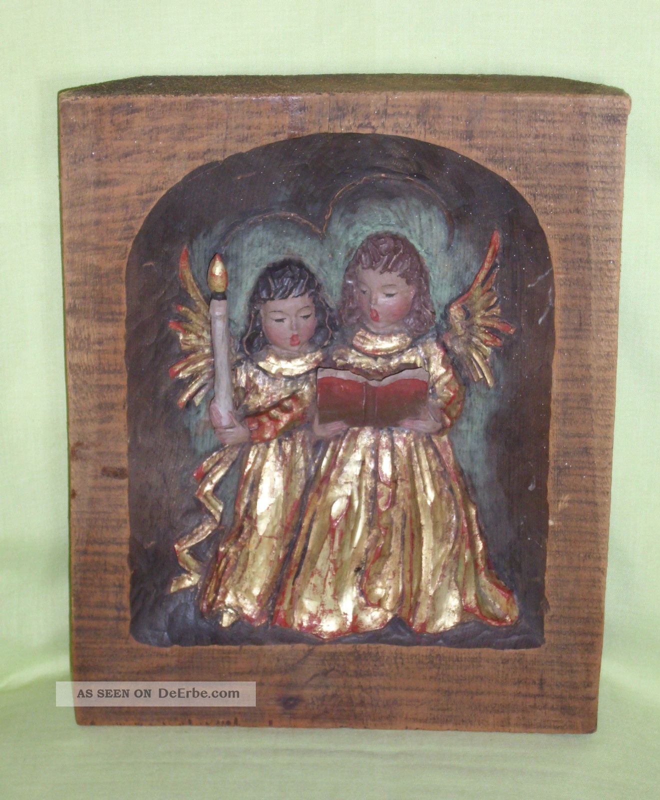 Altes Holz Wandbild Mit Engel - Handgeschnitzt Für Weihnachten 