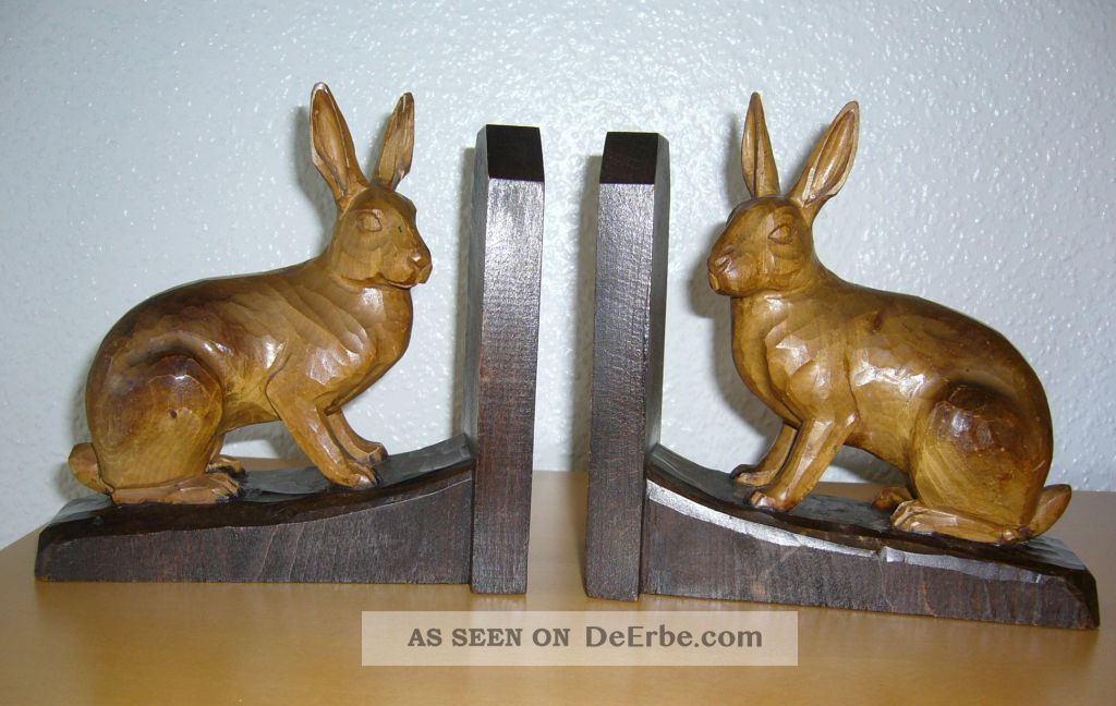 Buchstützen Hasen Aus Holz Ca.  60 Jahre Alt Handarbeit Ehem.  Ddr Höhe Ca.  16 Cm Holzarbeiten Bild