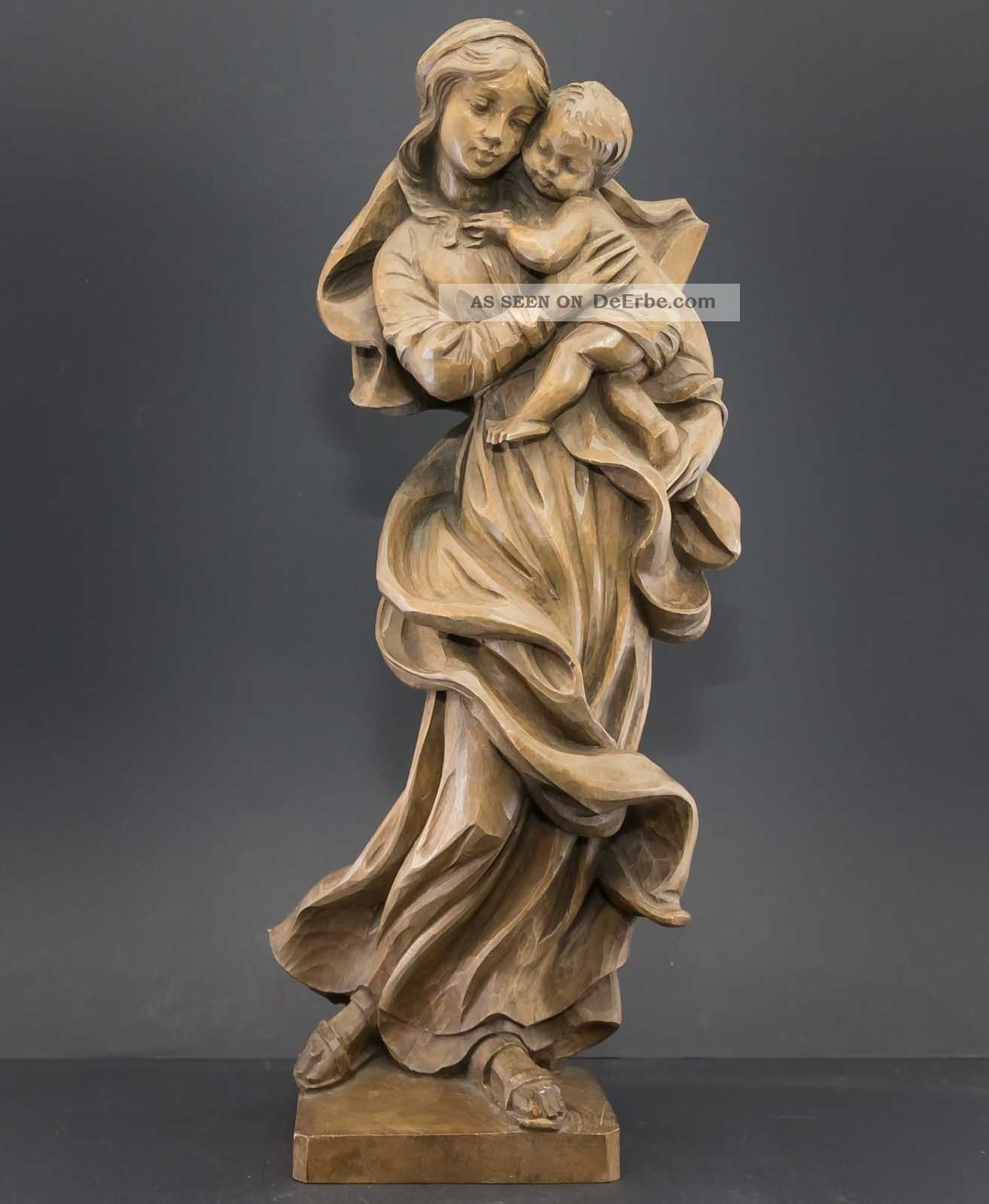 Holz - Madonna Mit Jesuskind,  Sehr Feine Gesichter 49 Cm Groß,  Hl.  Familie Skulpturen & Kruzifixe Bild