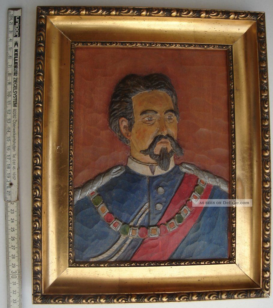 König Ludwig Ii,  Handgeschnitztes Relief Und Bemalt Holzarbeiten Bild