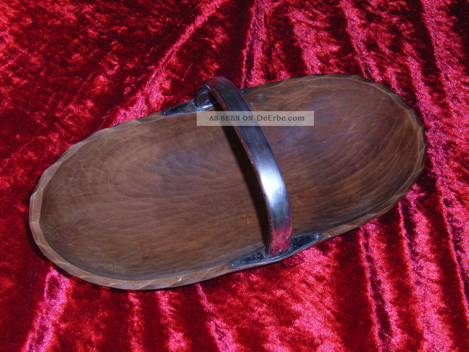 Holzschale Schüssel Dunkelbraun 29,  5x14,  5 Cm Korb Henkel Aus Silber Echtholz Holzarbeiten Bild