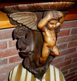 SchÖne Alte Holzkonsole Mit Engel Um 1940 - 40 Cm. Bild
