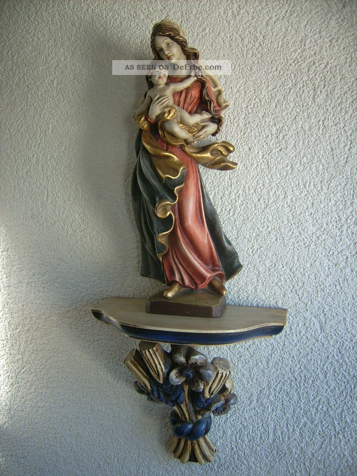 Madonna Mit Kind Wandsockel Holzfigur Handgeschnitzt 68 Cm. Skulpturen & Kruzifixe Bild