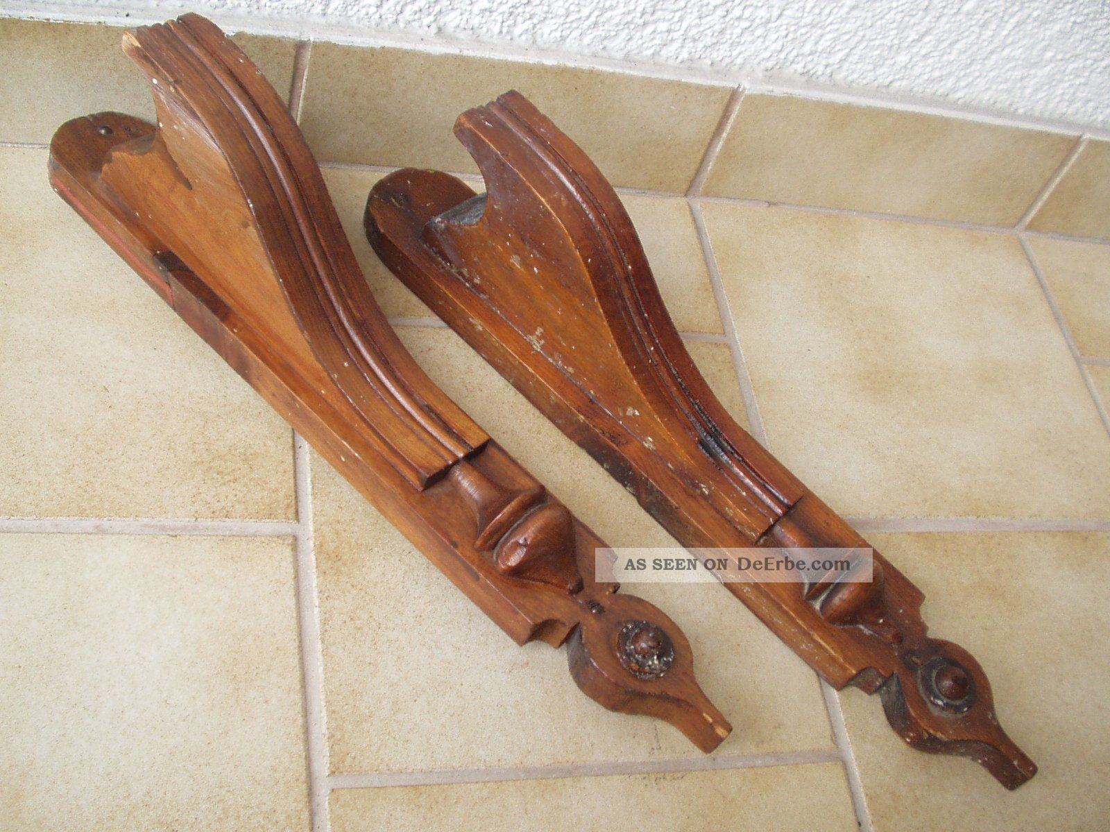 Zwei Antike Originale Vorhangstangen - Halter Aus Holz Unbeschädigt Vor 1900 Original, vor 1960 gefertigt Bild