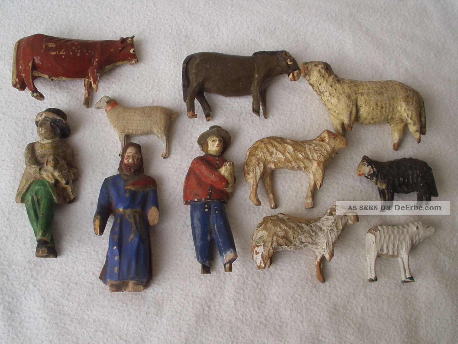 11 Stück Antike Krippenfiguren Aus Holz U.  Bemalt Teils Zum Restaurieren/bastler Krippen & Krippenfiguren Bild
