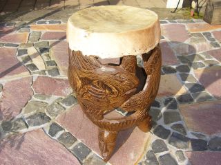 Elfenbeinküste Antike Trommel Afrikanische Holzschnitzerei Geschnitzt Handarbeit Bild