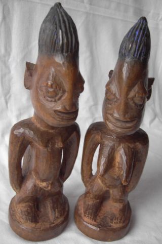 2 X Yoruba Figur Antik Holz Zwillinge Ibeji Aus Nigeria - Holzfigur Afrika 25 Cm Bild