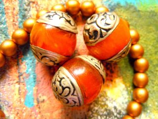 Neue Tibetische Honigfarbene Amber - Perlen Mit Silber - Enden - Ca.  20x16mm - Bild