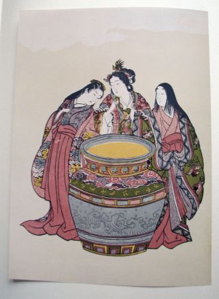 12 Japanische Holzschnitte /drucke Beautyful Women Harunobu Woodcut Erbstück Bild
