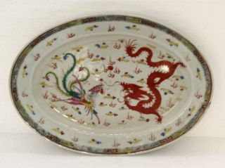 Platte China 18.  / 19.  Jahrhundert Handarbeit Feinste Glasur Drachenmotiv Bild